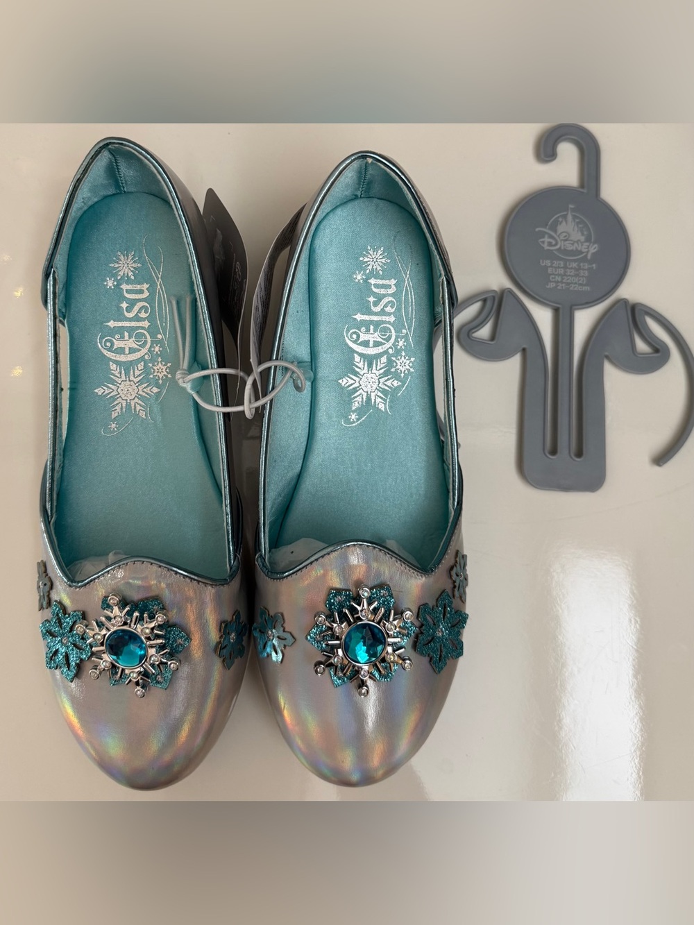 Disney Elsa Iridescent Silver Flats with Teal Accents